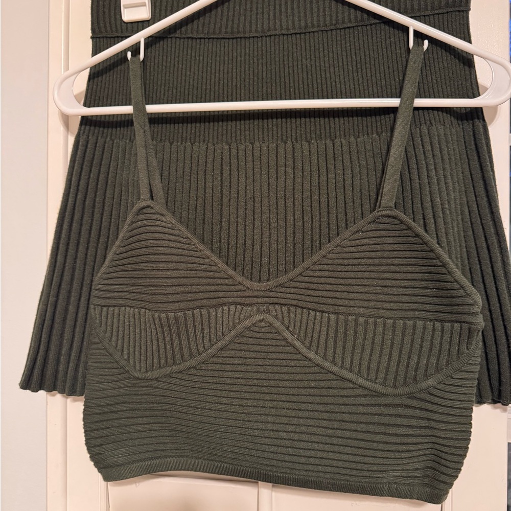 aerie Olive Ribbed Knit Cami Tank Top